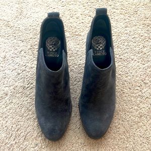 Vince Camuto suede heeled Gwelona booties.